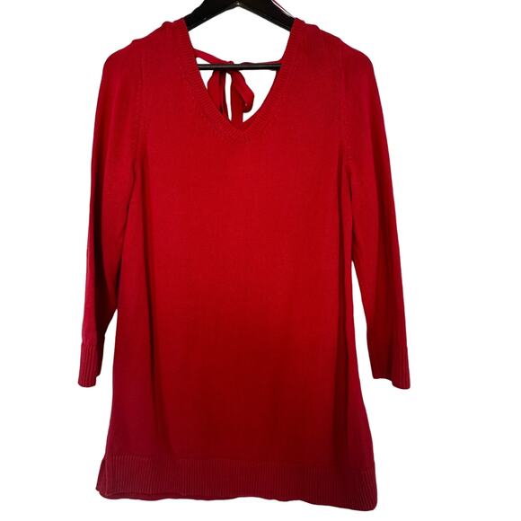 Talbots 100% Cotton Pima Double V Tie Back Sweater Medium Red Holiday Christmas - Picture 1 of 7